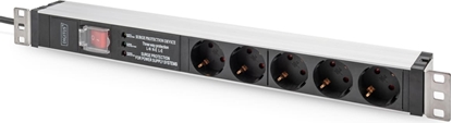 Picture of Digitus Socket strip with aluminum profile and switch, surge protection, integrated line filter, 5-way safety sockets, 2 m cable safety plug