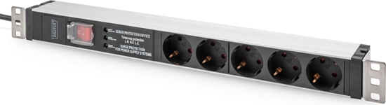 Изображение Digitus Socket strip with aluminum profile and switch, surge protection, integrated line filter, 5-way safety sockets, 2 m cable safety plug