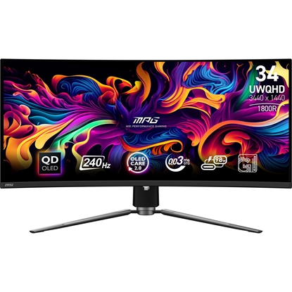 Attēls no Monitor|MSI|34"|Gaming/Curved/21 : 9|Panel QD-OLED|3440x1440|240|Matte|0.03 ms|Swivel|Height adjustable|Tilt|Colour Black|MPG341CQPXQD-OLED