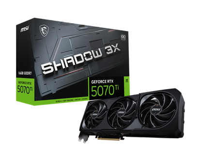 Attēls no MSI GeForce RTX 5070 Ti 16G SHADOW 3X OC | NVIDIA | 16 GB | GeForce RTX 5070 Ti | GDDR7 | HDMI ports quantity 1 | PCI Express Gen 5