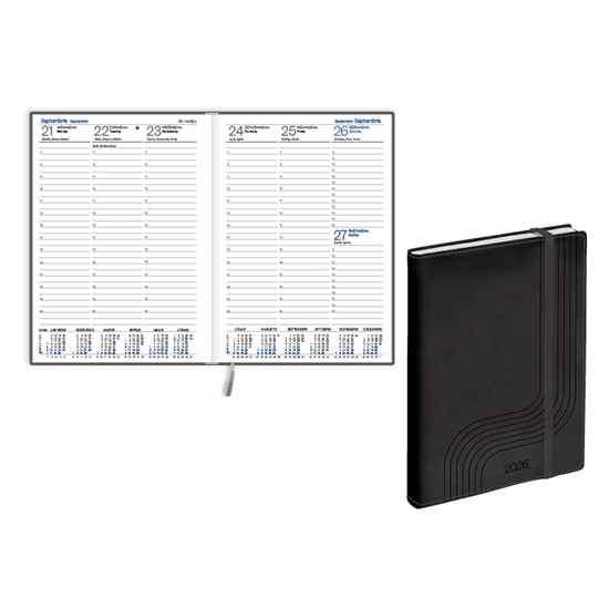 Изображение Plānotājs 2026.gadam EKO Prestige soft A5, nedēļa, mākslīgā āda, melns