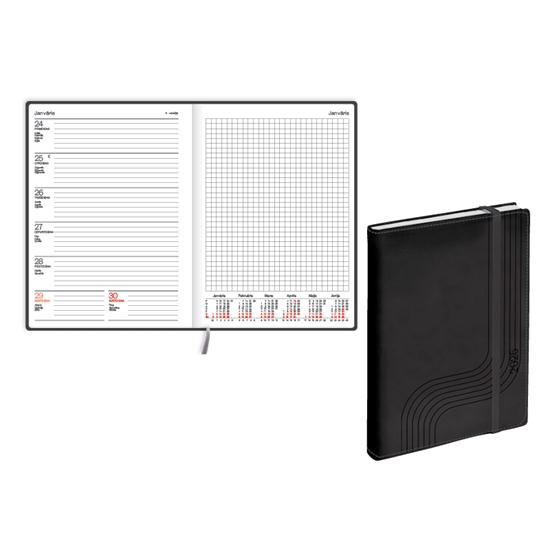 Изображение Plānotājs 2026.gadam EKO Quadro soft, A5, nedēļa, mākslīgā āda, melns