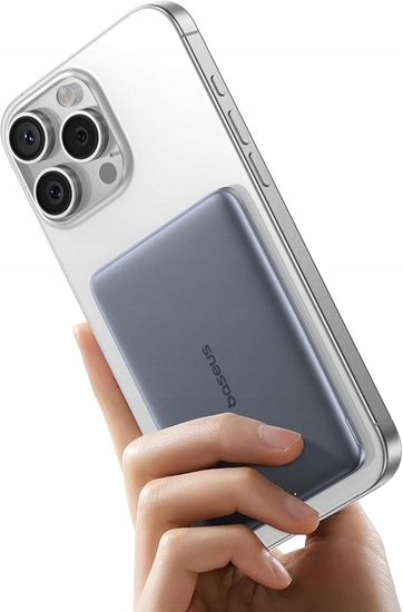 Picture of Powerbank Baseus PicoGo AM41 5000mAh 20W ultra-cienki, kompatybilny z MagSafe z czarnym kablem Baseus Simple USB-C 60W 30cm - szary