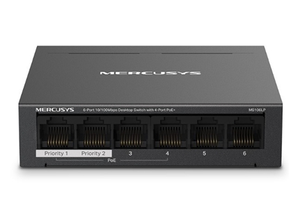 Attēls no Przełącznik Mercusys 6-Port 10/100 Mbps Desktop Switch with  4-Port PoE+    PORT: 4× 10/100 Mbps PoE+ Ports, 2× 10/100 Mbps Non-PoE Ports MS106LP     