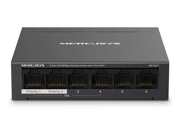 Picture of Przełącznik Mercusys 6-Port 10/100 Mbps Desktop Switch with  4-Port PoE+    PORT: 4× 10/100 Mbps PoE+ Ports, 2× 10/100 Mbps Non-PoE Ports MS106LP     