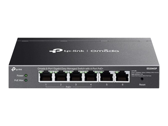 Изображение Przełącznik Omada 6-Port ES206GP  Easy Managed Switch with 4-Port PoE+    PORT: 4× Gigabit PoE+ Ports, 2x Gigabit Non-PoE Ports    