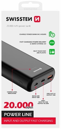 Attēls no Swissten Line Power Power Bank USB / USB-C / Micro USB / 20W / 20000 mAh