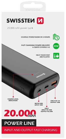 Picture of Swissten Line Power Power Bank USB / USB-C / Micro USB / 20W / 20000 mAh