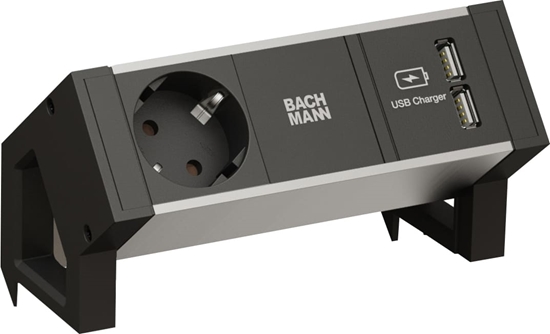 Picture of Bachmann DESK2 ALU BLACK 1x earthing contact 1x USB-Charger GST18