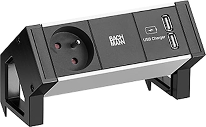 Attēls no Bachmann DESK2 ALU BLACK 1xUTE 1xUSB Charger 0.2m GST18