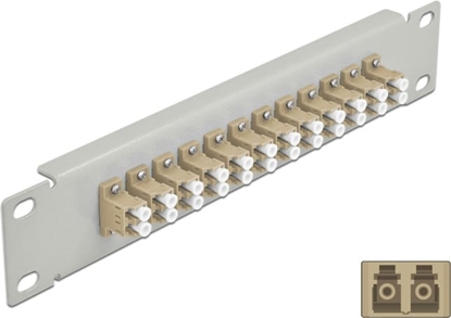 Attēls no Delock 10″ Fiber Optic Patch Panel 12 Port LC Duplex beige 1U grey
