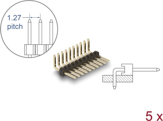 Picture of Delock Pin header 10 pin, pitch 1.27 mm, 1-row, angled, 5 pieces