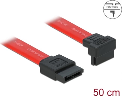 Attēls no Delock SATA 3 Gb/s Cable straight to downwards angled 50 cm red
