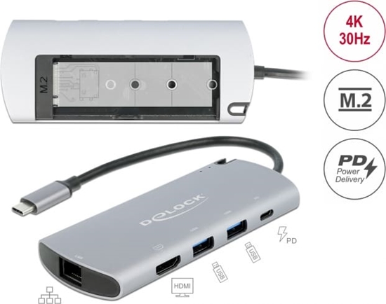 Picture of Delock USB Type-C™ Docking Station with M.2 Slot - 4K HDMI / USB / LAN / PD 3.0