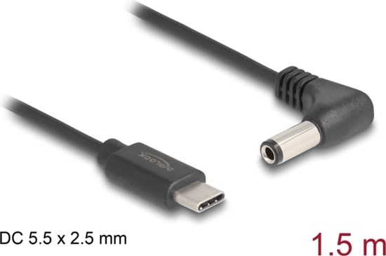 Picture of Delock USB Type-C™ Power Cable to DC 5.5 x 2.5 mm male angled 1.5 m