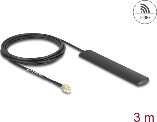 Picture of Delock WiFi 5.8 GHz Antenna RP-SMA plug 3 dBi omnidirectional with connection cable RG-174 3 m black self-adhesive