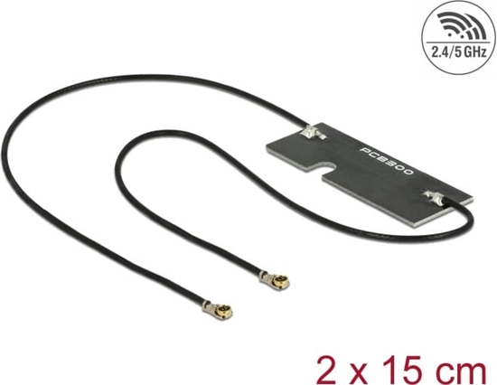 Picture of Delock WLAN 802.11 ac/a/h/b/g/n Twin Antenna 2 x I-PEX Inc., MHF® 4L plug 3 - 5 dBi 1.13 2 x 15 cm PCB internal self adhesive