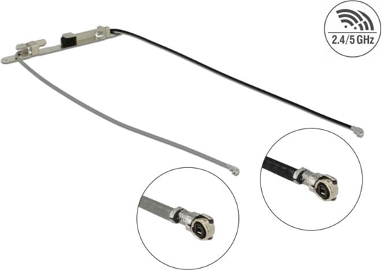 Picture of Delock WLAN Twin Antenna 2 x I-PEX Inc., MHF® 4L plug 802.11 ac/a/h/b/g/n 1.12 - 3.18 dBi 1.13 36 cm internal screw mounting or self adhesive