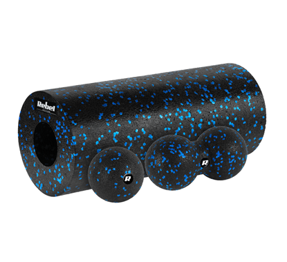 Attēls no Masāžas rullīšu komplekts, rullītis, bumba, dubultbumba, 3 elementi, melns un zils, EPP materiāls, REBEL ACTIVE