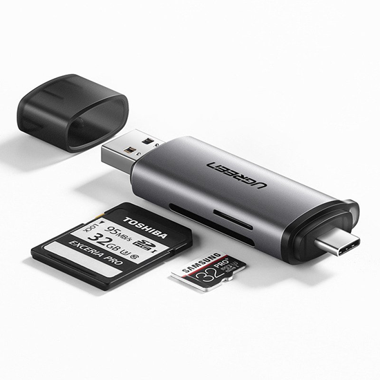 Picture of Ugreen Ugreen CM185 50706 reader for SD / micro SD cards on USB-A 3.0 / USB-C 3.0 - gray