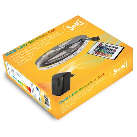 Изображение 300 diožu spilgts RGB LED lentes komplekts ar pulti un barošanas bloku | 5 metri | 36W