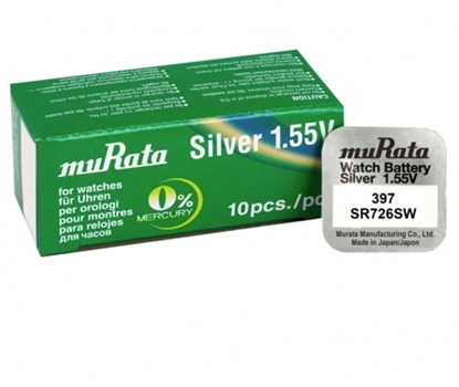 Attēls no 397 baterijas 1.55V Murata sudraba-oksīda SR726SW, 396 iepakojumā 1 gb.