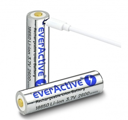 Attēls no Akumulators 18650 3.7V litija 2600 mAh korpusā lādējams mikroUSB-B iep.1 gb. kastītē ar vadu