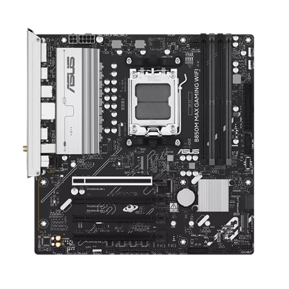 Picture of Asus B850M MAX GAMING WIFI | Processor family AMD | Processor socket AM5 | DDR5 | Supported hard disk drive interfaces SATA, M.2 | Number of SATA connectors 4