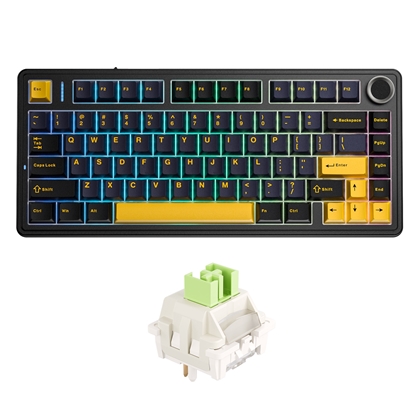 Attēls no Aula F75 RU / EN Izkārtojums Spēļu mehāniskā tastatūra Black + dark blue + orange Reaper Switch