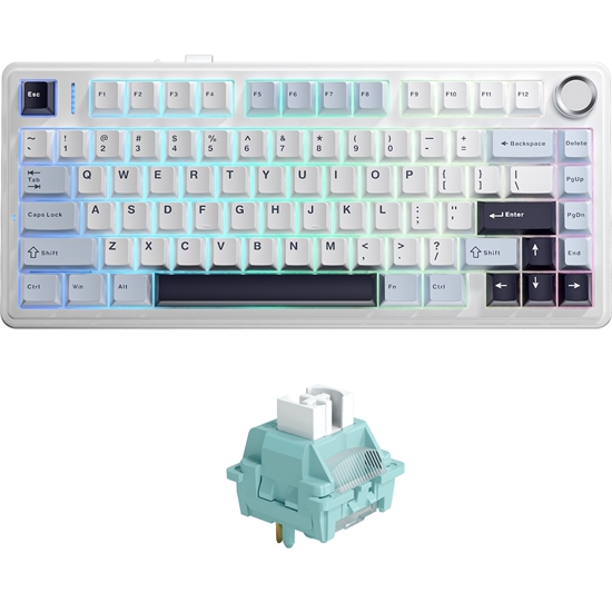 Изображение Aula F75 RU / EN Izkārtojums Spēļu mehāniskā tastatūra Light Blue + White + Black purple ice vein switch