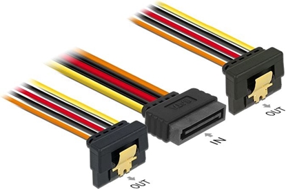 Picture of Delock Cable SATA 15 pin power plug with latching function > 2 x SATA 15 pin power receptacle 15 cm