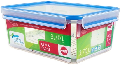 Picture of Emsa CLIP & CLOSE food storage container 3.7 liters (transparent/blue, rectangular, with drip tray)