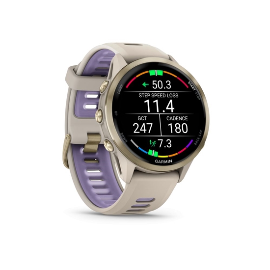 Изображение Garmin Forerunner 970, Soft Gold Titanium with French Grey Case and French Grey/Translucent Indigo Band