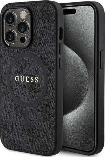 Picture of Guess Guess GUHMP15LG4GFRK iPhone 15 Pro 6.1" czarny/black hardcase 4G Collection Leather Metal Logo MagSafe