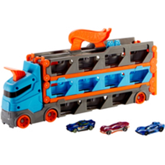 Изображение Hot Wheels 2-in-1 Racetrack Transporter Toy Vehicle (Blue/Orange)