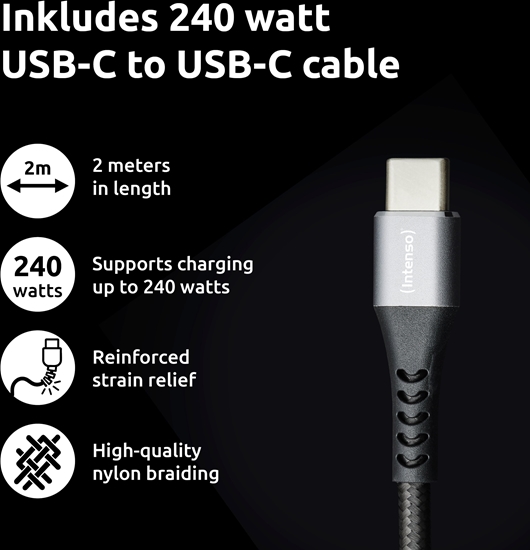 Изображение Intenso Power Adapter 100W   GaN 2x USB-C 1x USB-A inkl. Kabel 2m