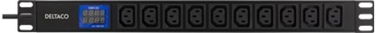 Изображение Kabel zasilajcy Deltaco Blok zasilania 10-miejscowy 19', 2500W, C13, skaitmenowy licznik voltów / amperów czarny (GT-8639)