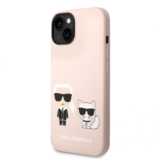 Picture of Karl Lagerfeld - Karl Lagerfeld and Choupette Liquid Silicone Case for iPhone 14 Plus Pink