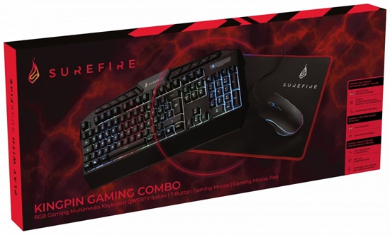 Изображение KingPin Gaming Combo Set (Keyboard QWERTY Italian, 7-Button RGB Mouse & Mouse Pad)