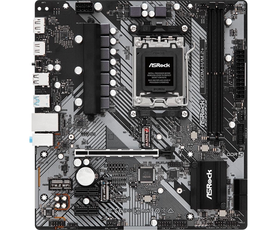Picture of Mainboard|ASROCK|AMD B650|SAM5|Micro-ATX|Memory DDR5|Memory slots 2|1xPCI-E|2xPCI-Express 4.0 1x|1xPCI-Express 4.0 16x|1xM.2|1xHDMI|1xDisplayPort|1xAudio-In|1xAudio-Out|1xMicrophone|2xUSB 2.0|3xUSB 3.2|1xUSB-C|1xRJ45|B650M-H/M.2+