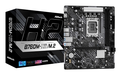Attēls no Mainboard|ASROCK|Intel B760 Express|LGA1700|Micro-ATX|Memory DDR5|Memory slots 2|2xPCI-Express 3.0 1x|1xPCI-Express 4.0 16x|3xM.2|2xHDMI|2xUSB 2.0|4xUSB 3.2|1xRJ45|3xAudio port|B760M-H2/M.2