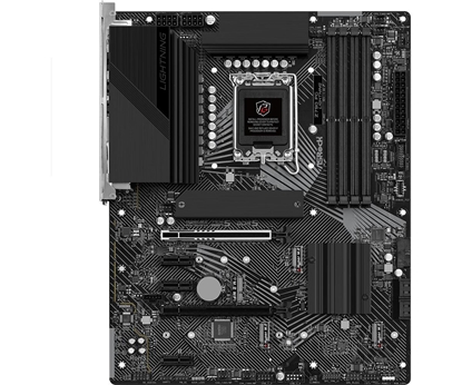 Attēls no Mainboard|ASROCK|Intel Z790|LGA1700|ATX|Memory DDR5|Memory slots 4|3xPCI-Express 3.0 1x|1xPCI-Express 4.0 16x|1xPCI-Express 5.0 16x|4xM.2|1xHDMI|1xAudio-In|1xAudio-Out|1xMicrophone|1xUSB 2.0|6xUSB 3.2|1xUSB-C|1xRJ45|Z790PGLIGHTNING