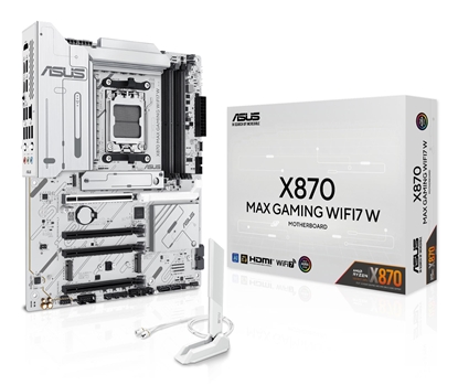 Attēls no Mainboard|ASUS|AMD X870|SAM5|ATX|Memory DDR5|Memory slots 4|1xPCI-Express 3.0 16x|2xPCI-Express 4.0 16x|1xPCI-Express 5.0 16x|3xM.2|1xHDMI|4xUSB 2.0|4xUSB 3.2|2xUSB-C|1xOptical S/PDIF|1xRJ45|3xAudio port|X870MAXGAMINGWIFI7W