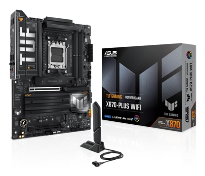 Изображение Mainboard|ASUS|AMD X870|SAM5|ATX|Memory DDR5|Memory slots 4|2xPCI-Express 4.0 16x|1xPCI-Express 5.0 16x|4xM.2|1xHDMI|1xUSB 2.0|7xUSB 3.2|2xUSB-C|1xRJ45|5xAudio port|TUFGAMINGX870-PLUSWIFI