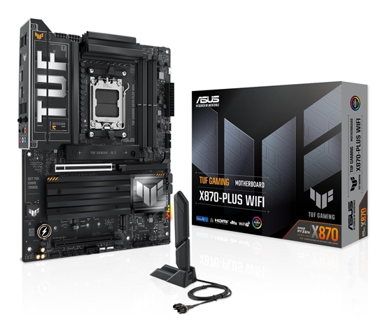 Изображение Mainboard|ASUS|AMD X870|SAM5|ATX|Memory DDR5|Memory slots 4|2xPCI-Express 4.0 16x|1xPCI-Express 5.0 16x|4xM.2|1xHDMI|1xUSB 2.0|7xUSB 3.2|2xUSB-C|1xRJ45|5xAudio port|TUFGAMINGX870-PLUSWIFI