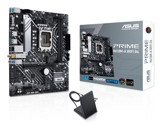 Picture of Mainboard|ASUS|Intel H610|LGA1700|Micro-ATX|Memory DDR4|Memory slots 2|1xPCI-Express 3.0 1x|1xPCI-Express 4.0 16x|2xM.2|1x15pin D-sub|1xHDMI|1xDisplayPort|2xAudio-In|1xAudio-Out|4xUSB 2.0|2xUSB 3.2|2xPS/2|1xRJ45|2xRF-Out|H610M-AWIFID4