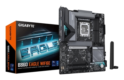 Picture of Mainboard|GIGABYTE|Intel B860 Express|LGA1851|ATX|Memory DDR5|Memory slots 4|3xPCI-Express 16x|3xM.2|1xHDMI|1xDisplayPort|1xAudio-In|1xAudio-Out|1xMicrophone|4xUSB 2.0|1xUSB 3.2|1xUSB-C|1xPS/2|1xRJ45|B860EAGLEWIFI6E1.0