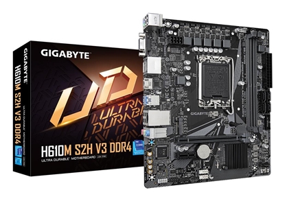 Attēls no Mainboard|GIGABYTE|Intel H610|LGA1700|Micro-ATX|Memory DDR4|Memory slots 2|1xPCI-Express 3.0 1x|1xPCI-Express 4.0 16x|1xM.2|1x15pin D-sub|1xHDMI|2xDisplayPort|4xUSB 2.0|2xUSB 3.2|1xPS/2|1xRJ45|3xAudio port|H610MS2HV3DDR4