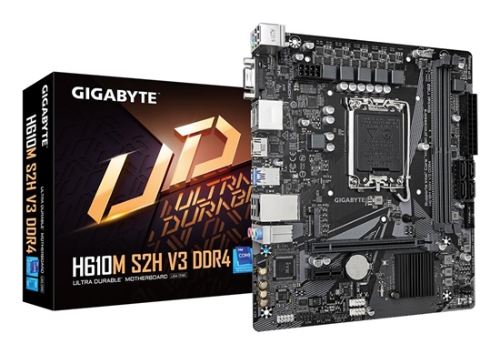 Picture of Mainboard|GIGABYTE|Intel H610|LGA1700|Micro-ATX|Memory DDR4|Memory slots 2|1xPCI-Express 3.0 1x|1xPCI-Express 4.0 16x|1xM.2|1x15pin D-sub|1xHDMI|2xDisplayPort|4xUSB 2.0|2xUSB 3.2|1xPS/2|1xRJ45|3xAudio port|H610MS2HV3DDR4