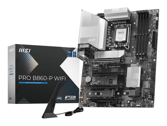 Picture of Mainboard|MSI|Intel B860 Express|LGA1851|ATX|Memory DDR5|Memory slots 4|2xPCI-Express 4.0 1x|1xPCI-Express 4.0 4x	|1xPCI-Express 5.0 16x|3xM.2|1xHDMI|1xDisplayPort|8xUSB 2.0|2xUSB 3.2|1xUSB-C|1xRJ45|3xAudio port|1xThunderbolt|PROB860-PWIFI